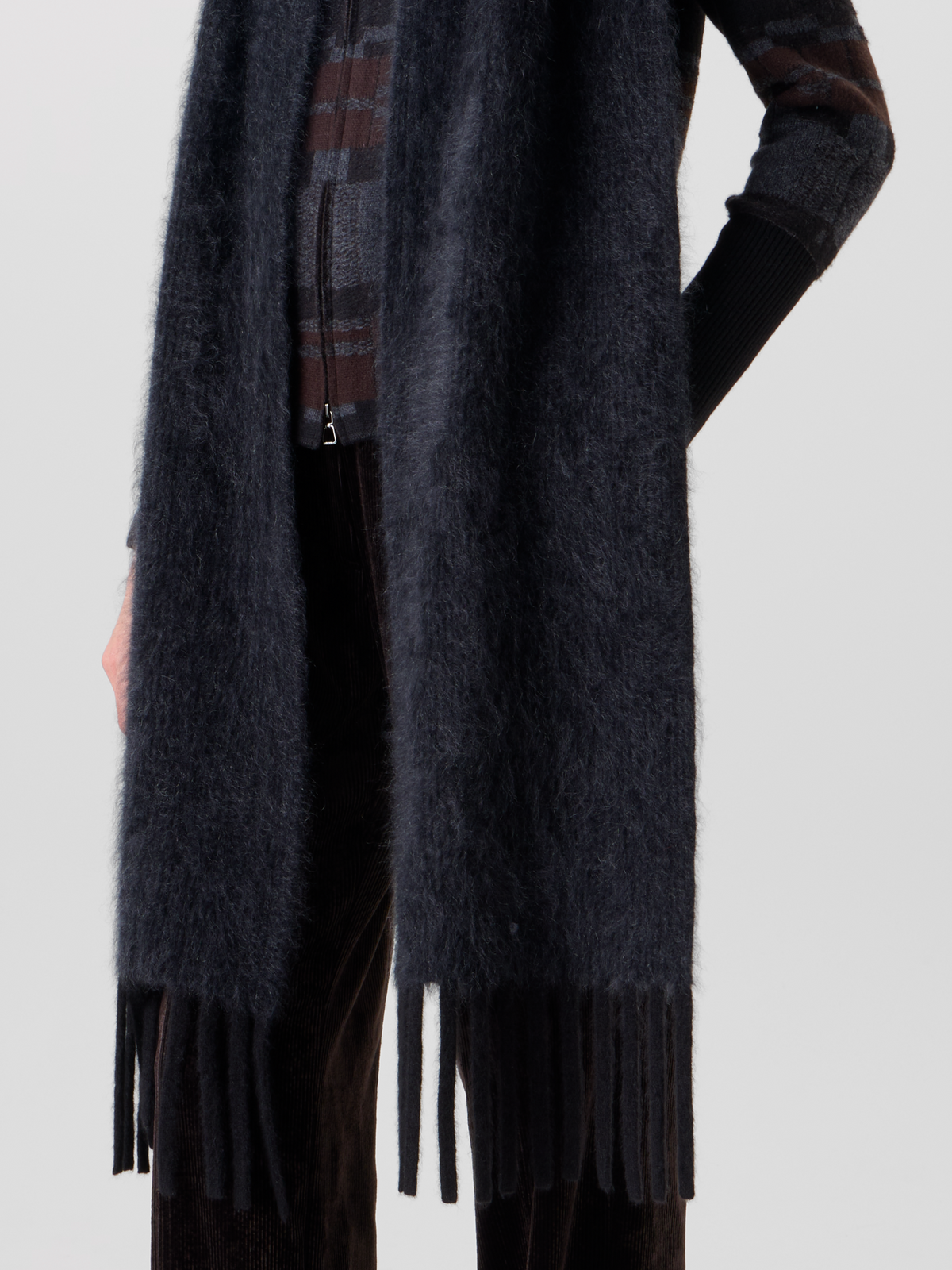 Designer Fringed Cloud Cashmere Bi-Color Scarf - multicolor - black - grey #editorial