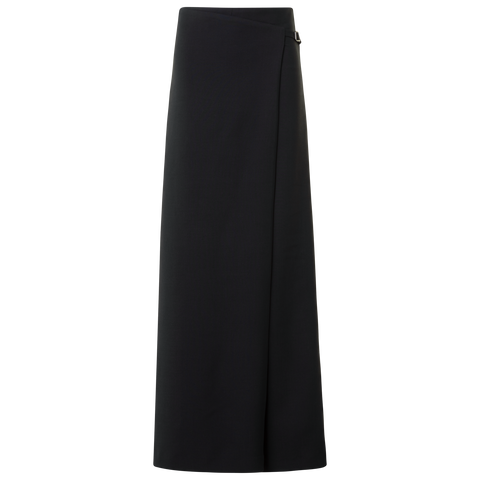 Straight Wool Double-Face Pants with Apron Wrap
