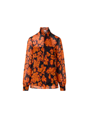 Designer Long-Sleeve Papercut Flower Blouse - multicolor