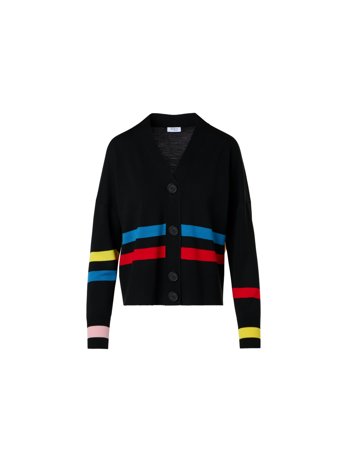 Designer Color-Block Stripe Merino Wool Cardigan - black - multicolor