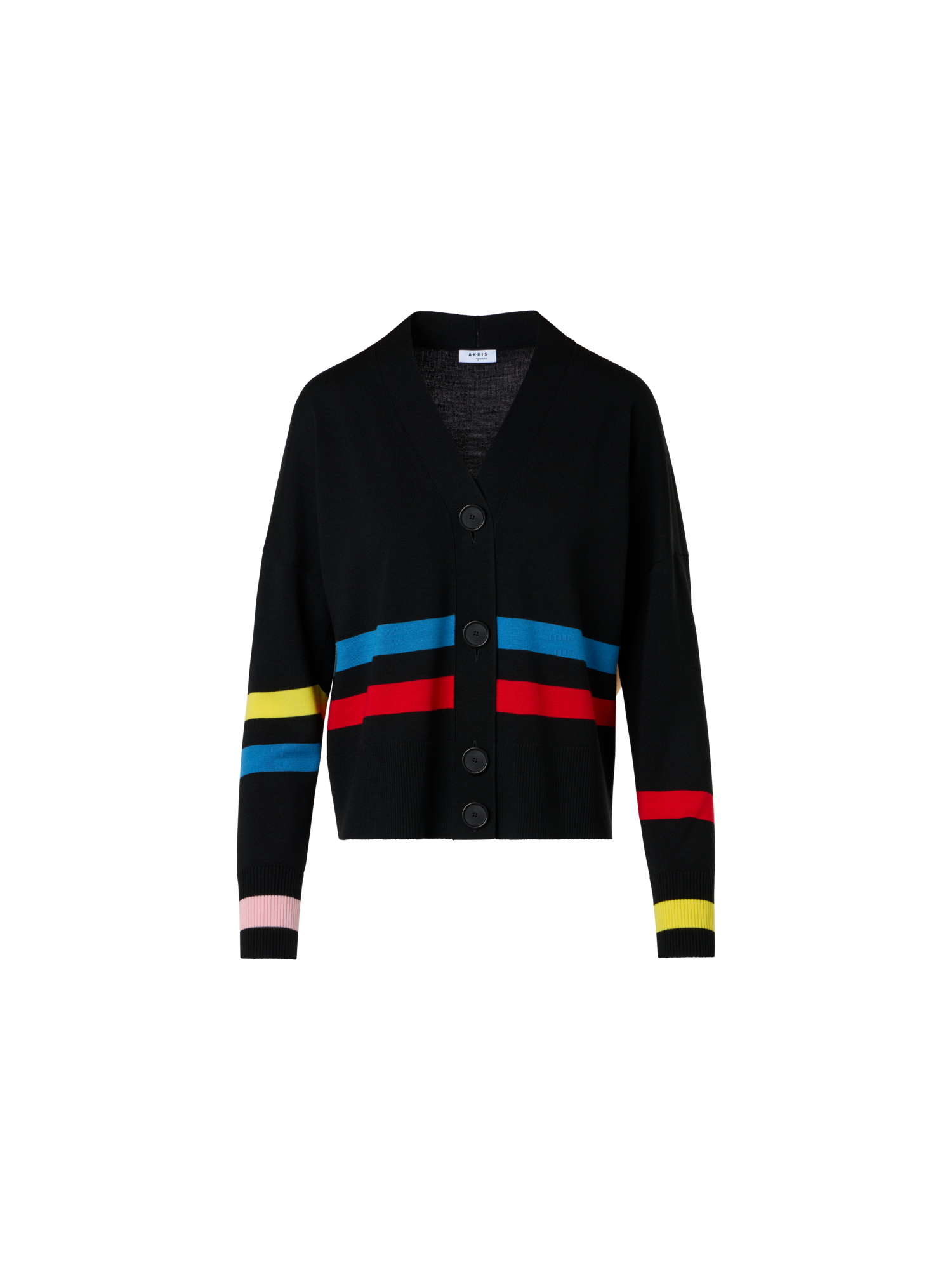 Designer Color-Block Stripe Merino Wool Cardigan - black - multicolor