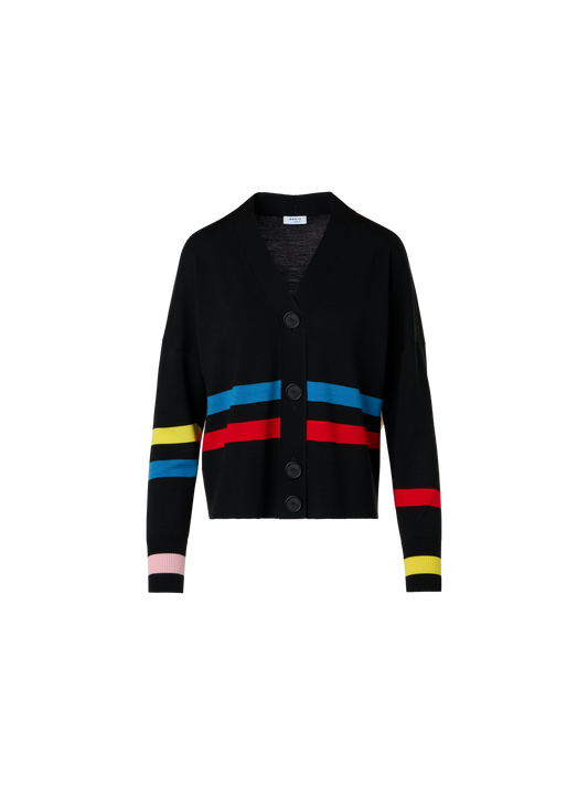 Designer Color-Block Stripe Merino Wool Cardigan - black - multicolor