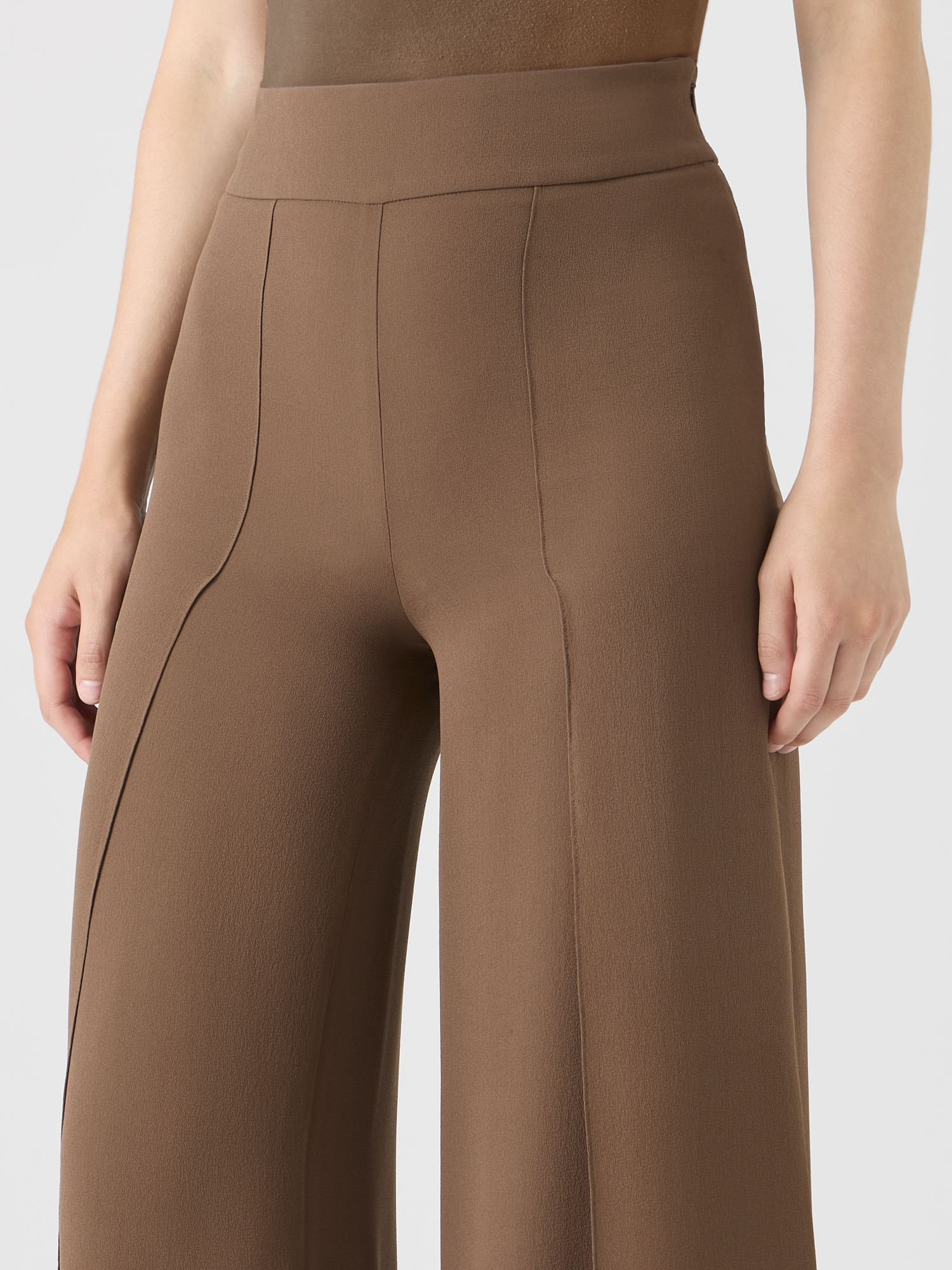 Designer Wide Silk Pants with Slits - brown 
