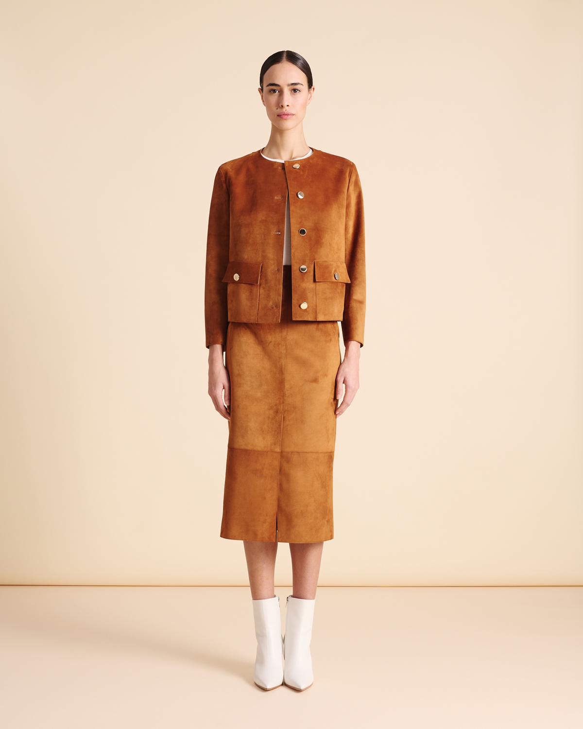 Designer Pencil Skirt in Suede - neutral - brown #editorial