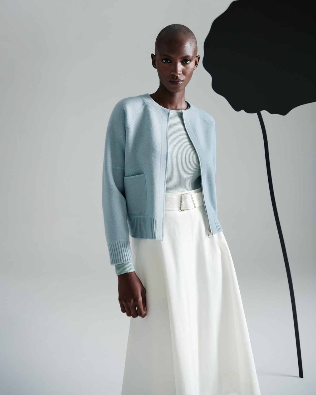 Designer Cardigan in Cashmere Pique Knit  - pastel - blue #editorial