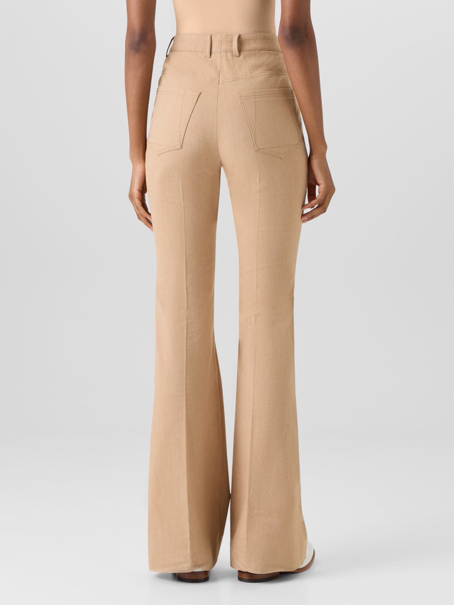 Designer Farid Bootcut Pants in Stretch-Cotton Denim - beige 