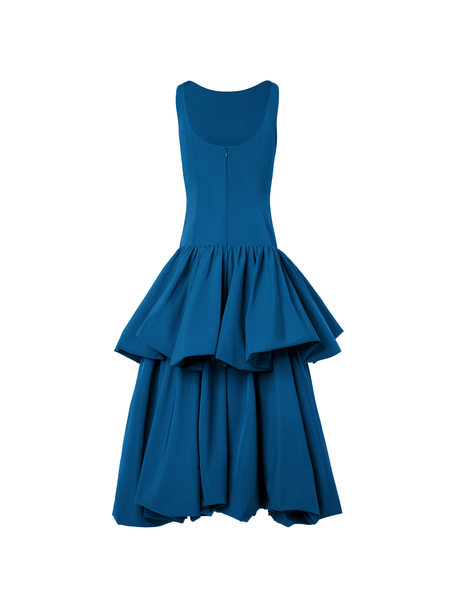 Designer Techno Taffeta Maxi Dress with Flounces - blue