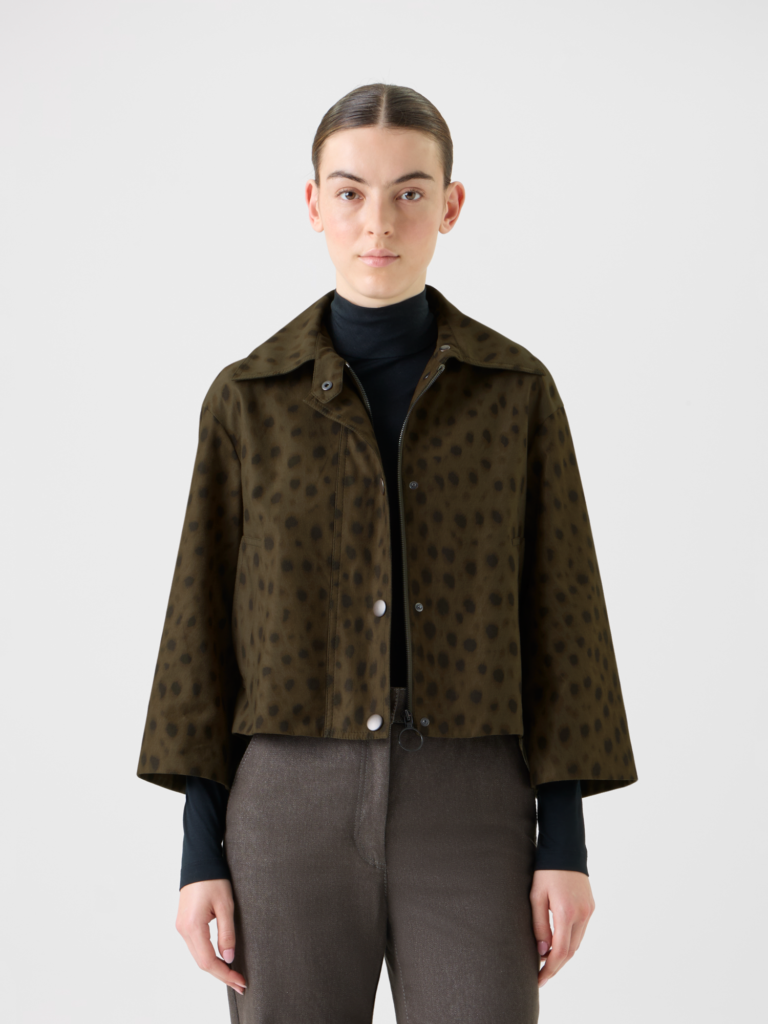 Designer Short Techno Parka in Leopard Print - neutral - brown 