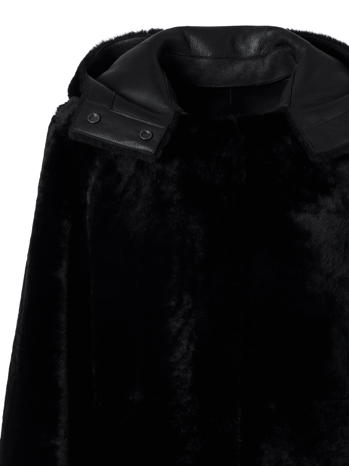 Designer Reversible Lamb Shearling Coat with Detachable Hood - black