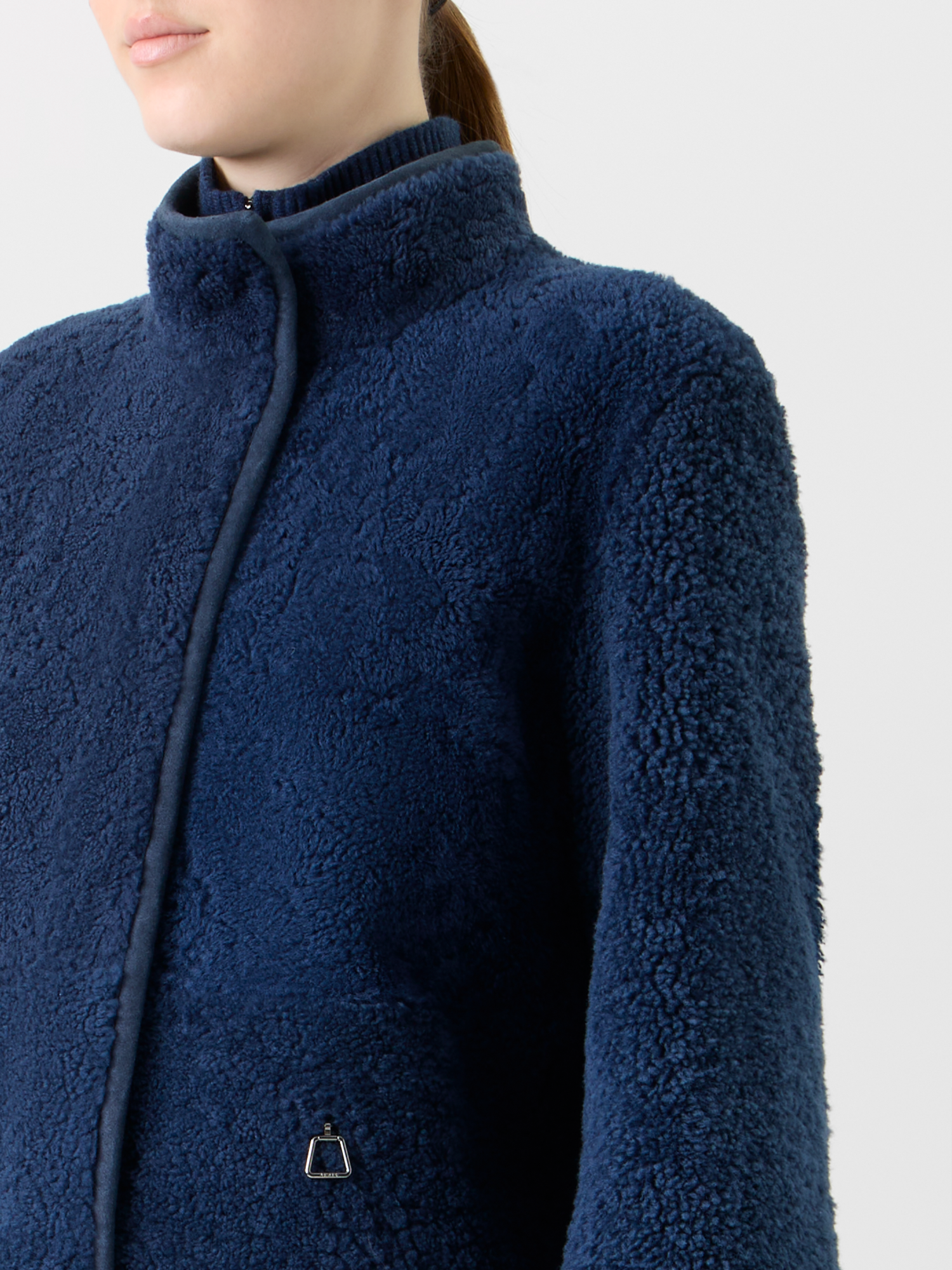 Designer Reversible Shearling Mock Neck Jacket - neutral - navy - blue 