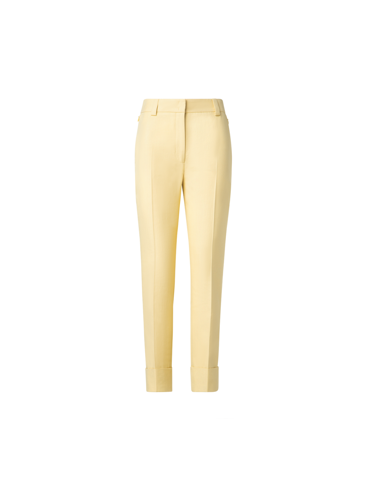 Designer Cropped Tapered Cotton Silk Double-Face Pants - pastel - yellow