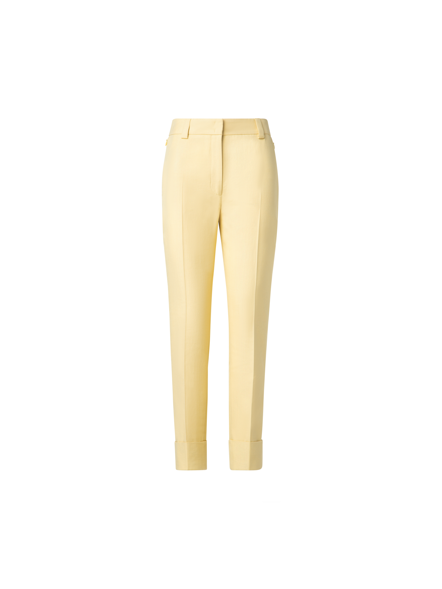 Designer Cropped Tapered Cotton Silk Double-Face Pants - pastel - yellow