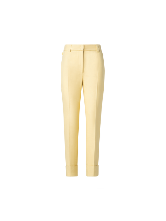Designer Cropped Tapered Cotton Silk Double-Face Pants - pastel - yellow