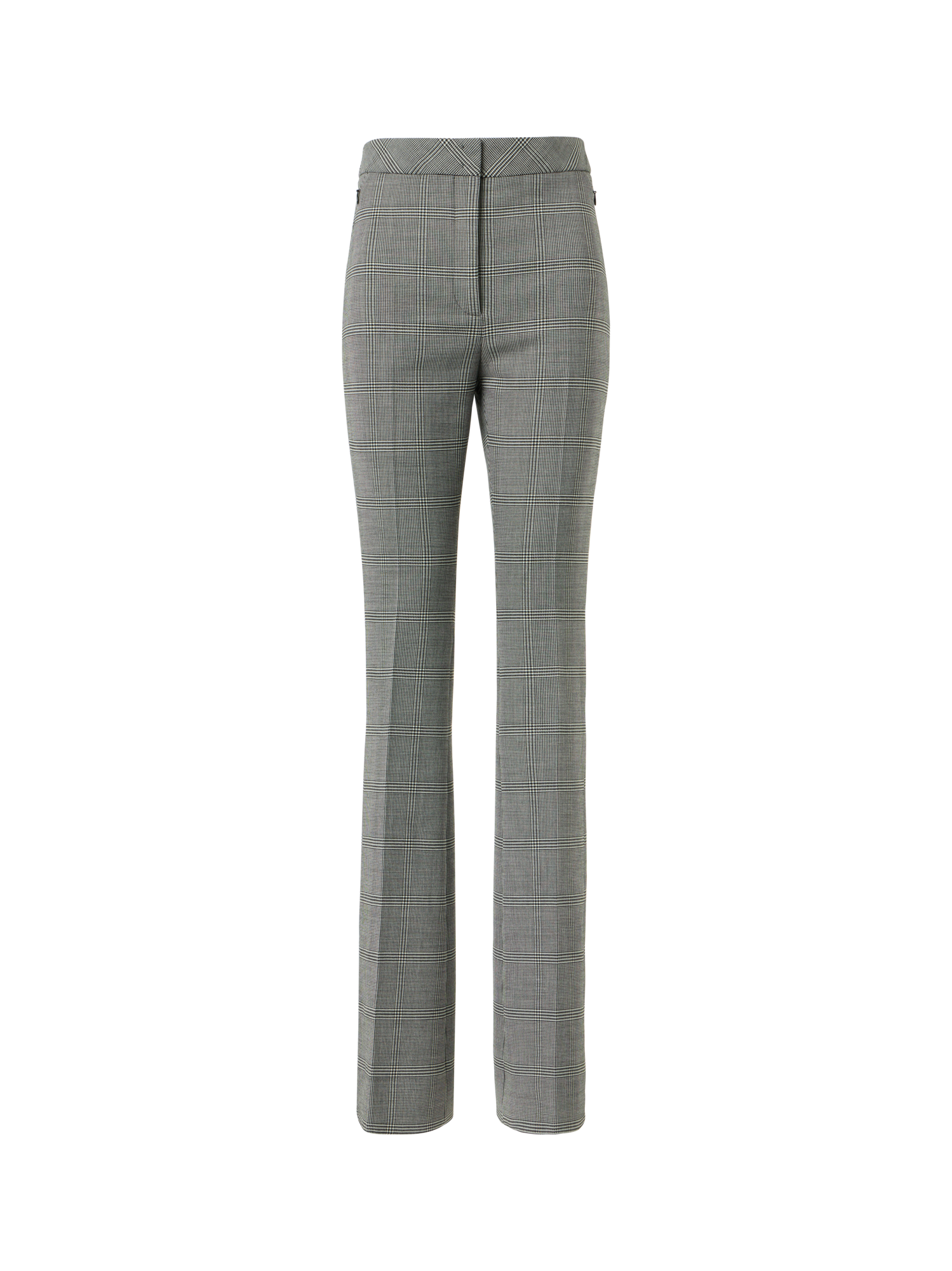 Designer Prince of Wales Wool Stretch Bootcut Pants - grey