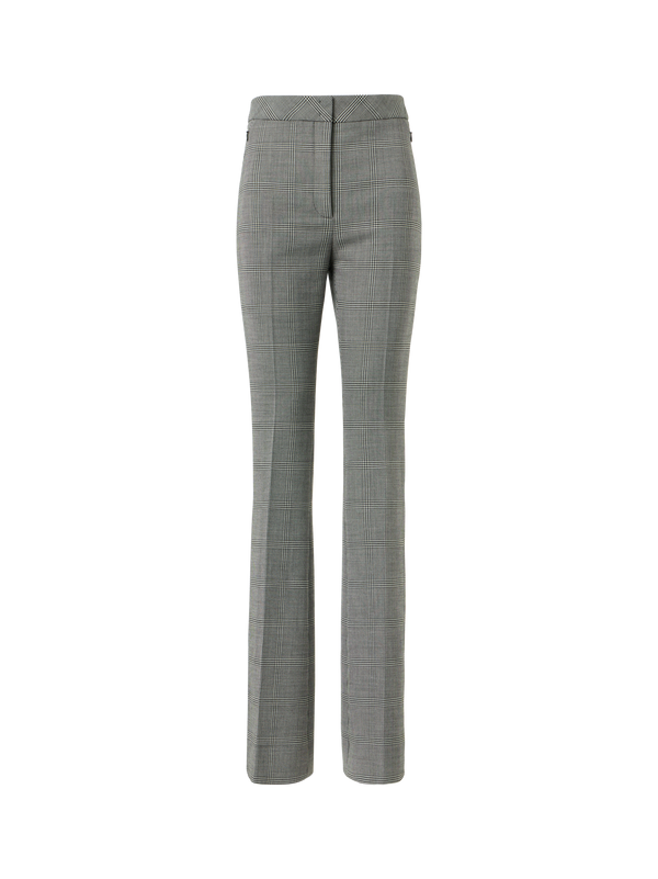 Designer Prince of Wales Wool Stretch Bootcut Pants - grey