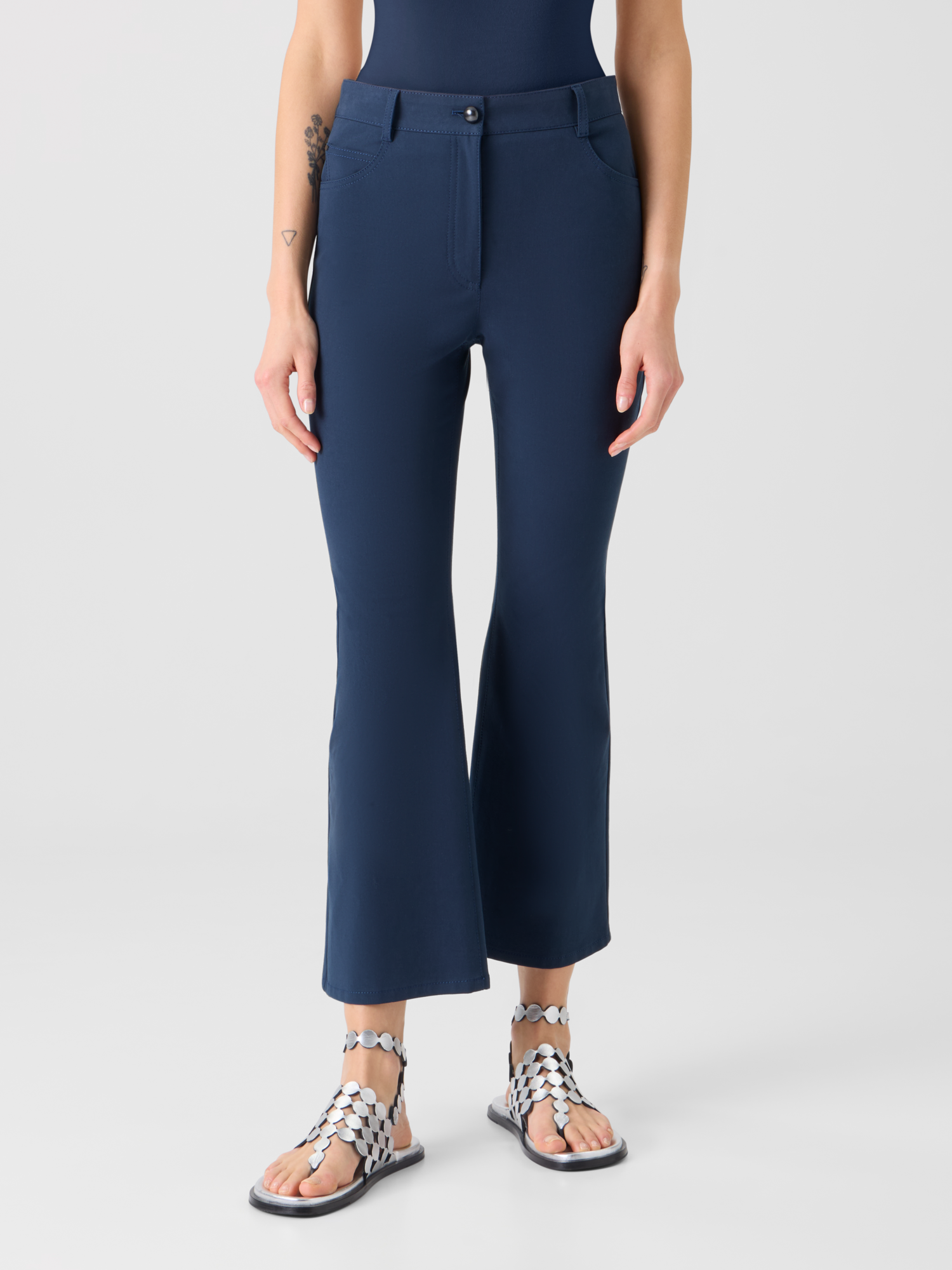Designer Cali Mid-Rise Cropped Bootcut Cotton Bi-Stretch Pants - navy
