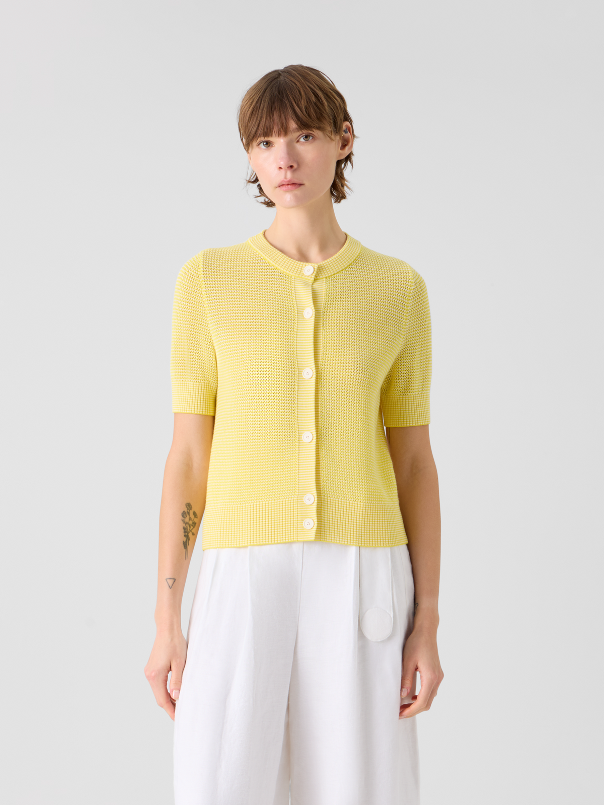 Designer Merino Wool Cropped Bolero Cardigan - yellow #editorial