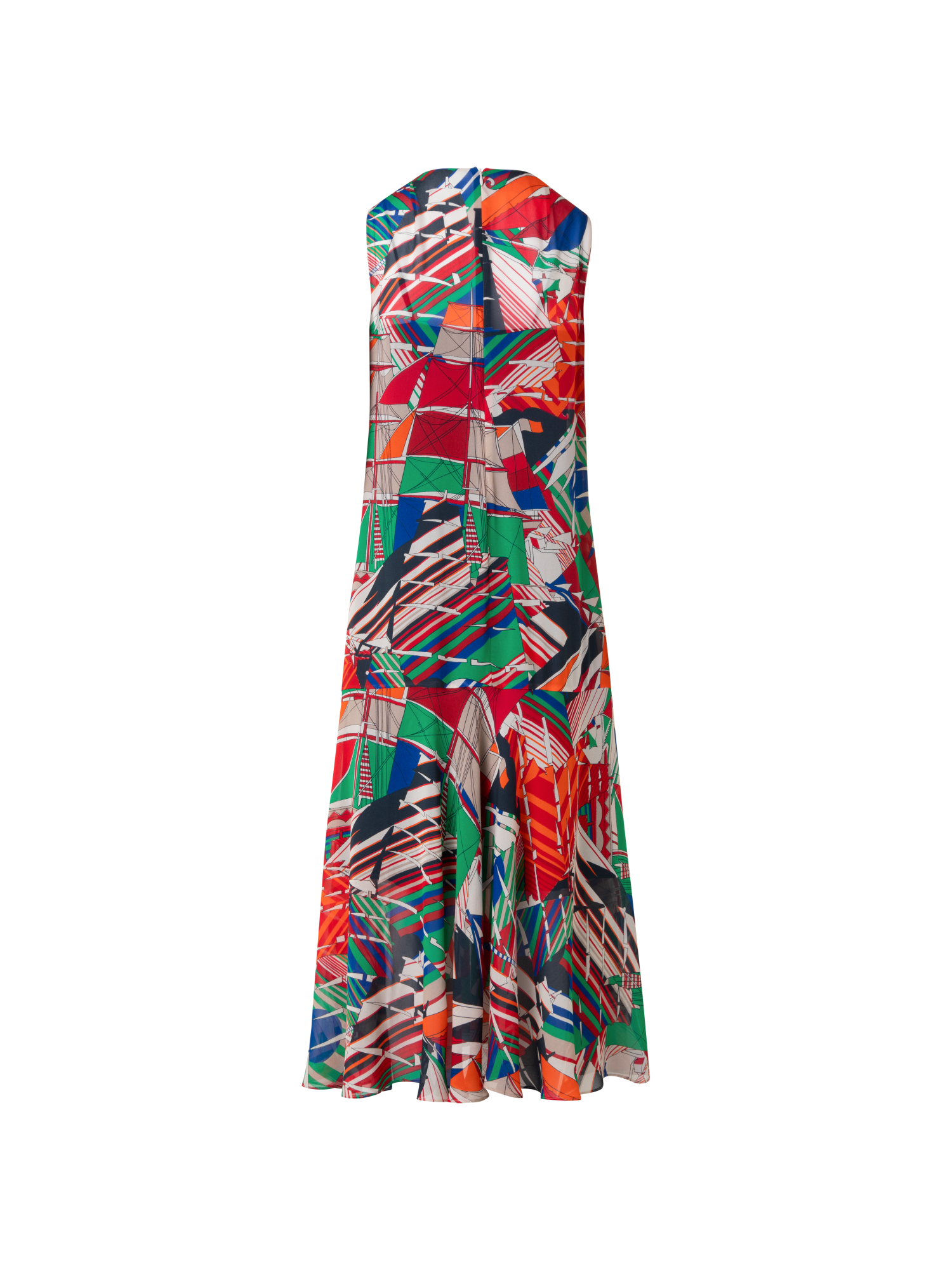 Designer A-Line Midi Dress with Sea Clipper Print - multicolor