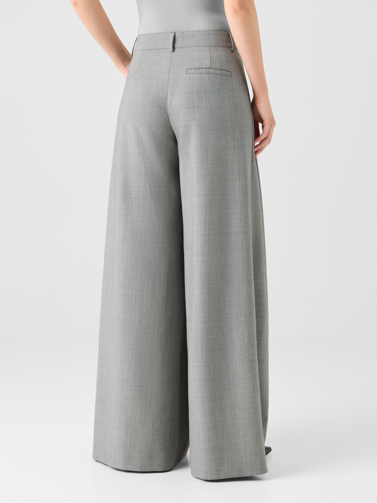 Designer Wool Stretch Fil-à-Fil Wide-Leg Pants - grey #editorial