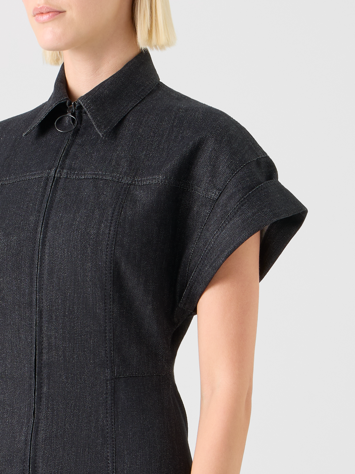 Designer Fitted Cotton Stretch Denim Dress - black #editorial