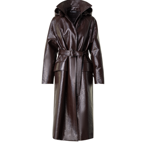 Lacquer Cotton Trench Coat with Detachable Hood