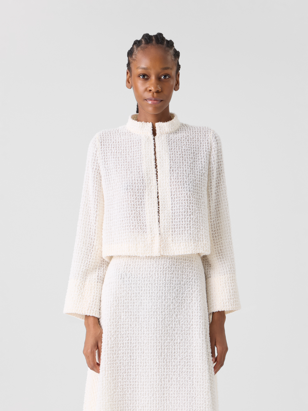 Designer Hockney Cropped Fringed Bolero Jacket - ecru