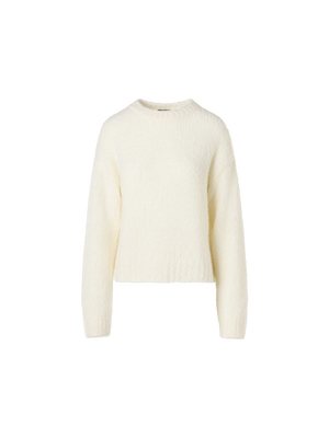 Designer Long-Sleeve Cashmere-Silk Bouclé Knit Sweater - ecru
