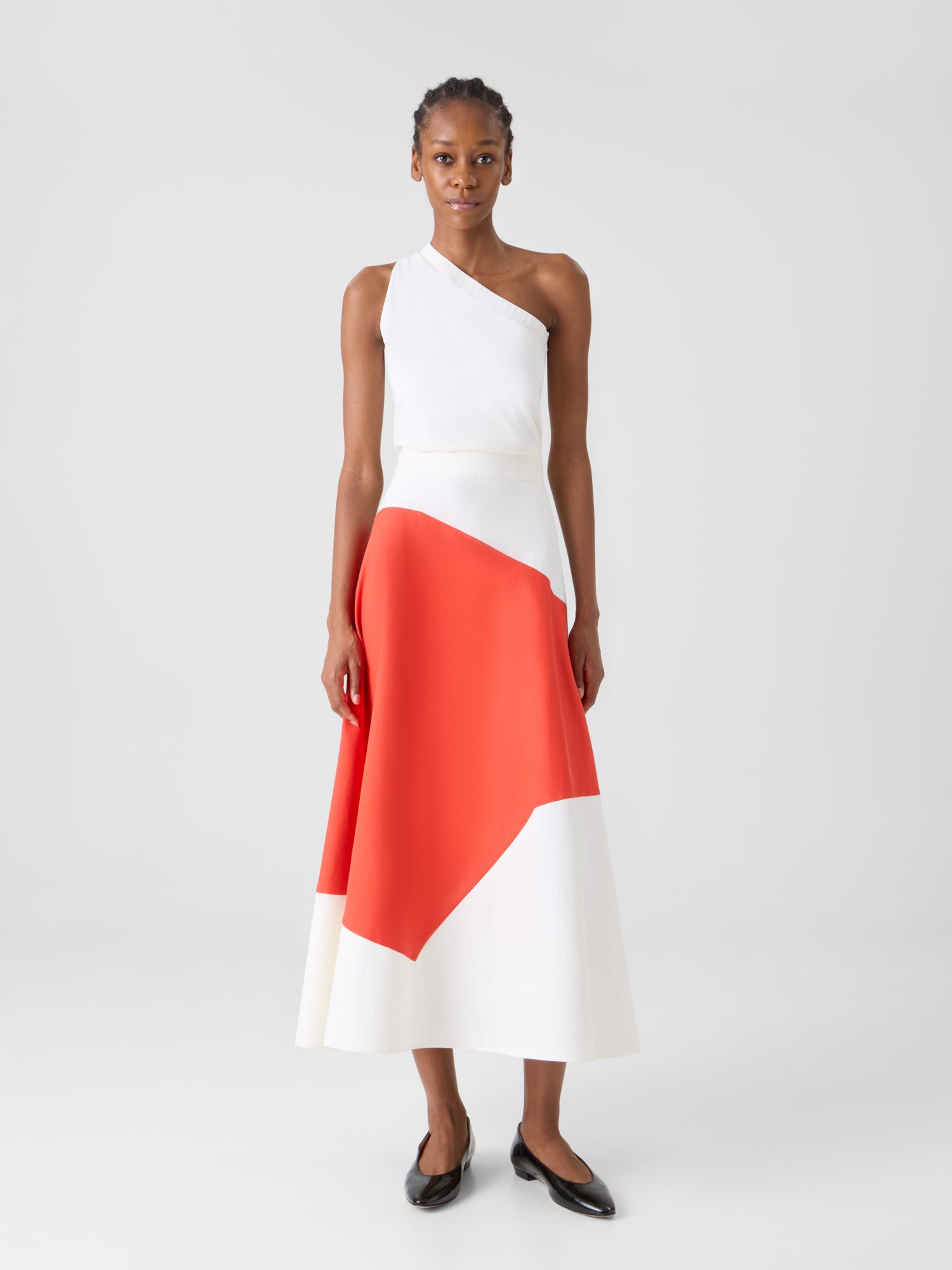 Designer Flared Midi Skirt with Polygon Patchwork - multicolor