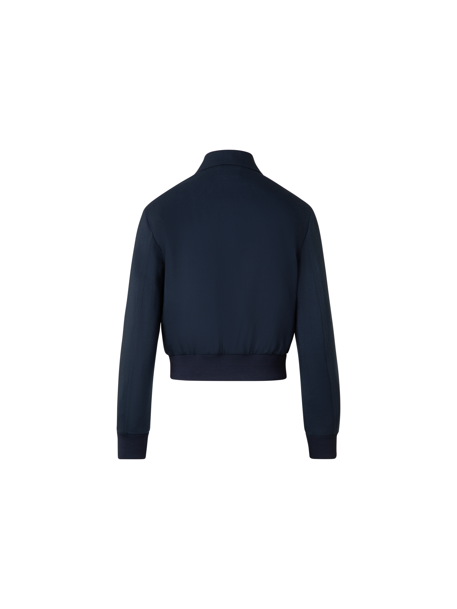 Designer Cropped Bomber Jacket in Cool Wool - navy - blue