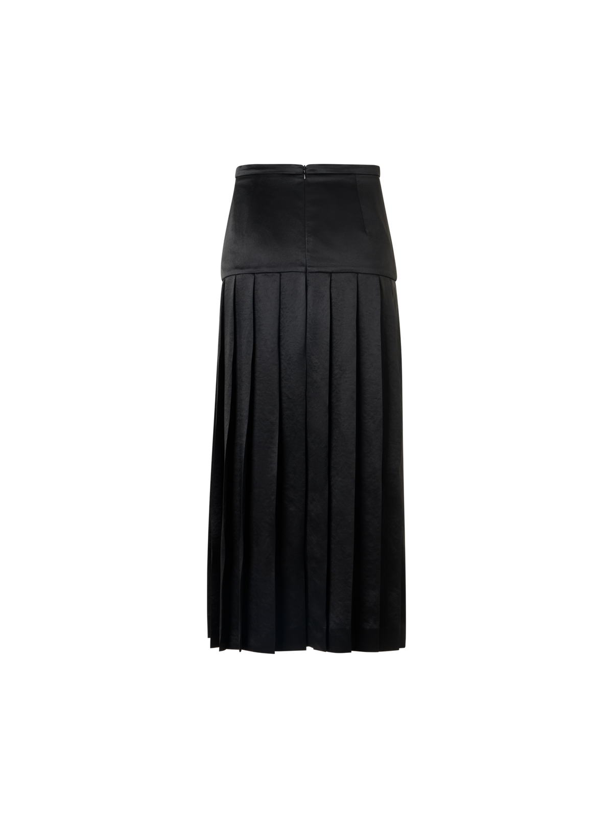 Designer Pleated Satin Midi Skirt - black