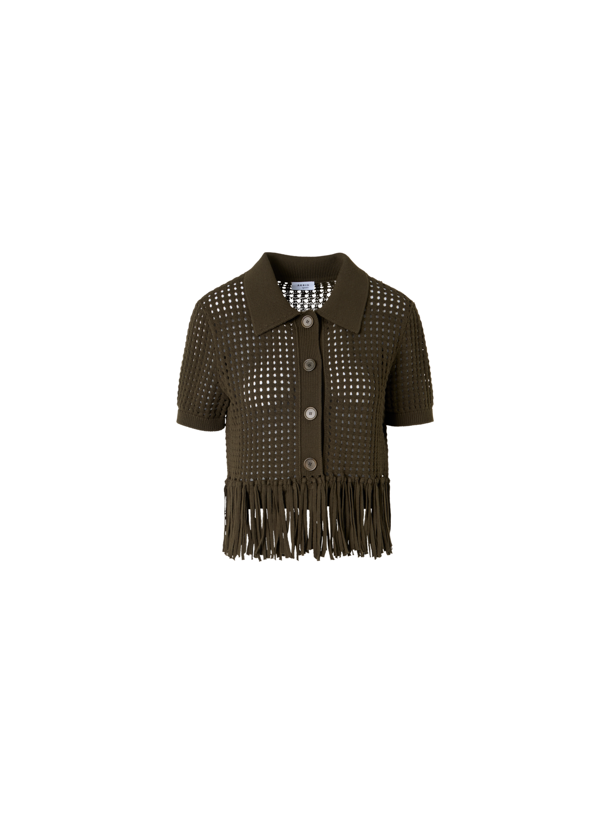 Designer Short-Sleeve Chunky Cotton Mesh Knit Cardigan - green