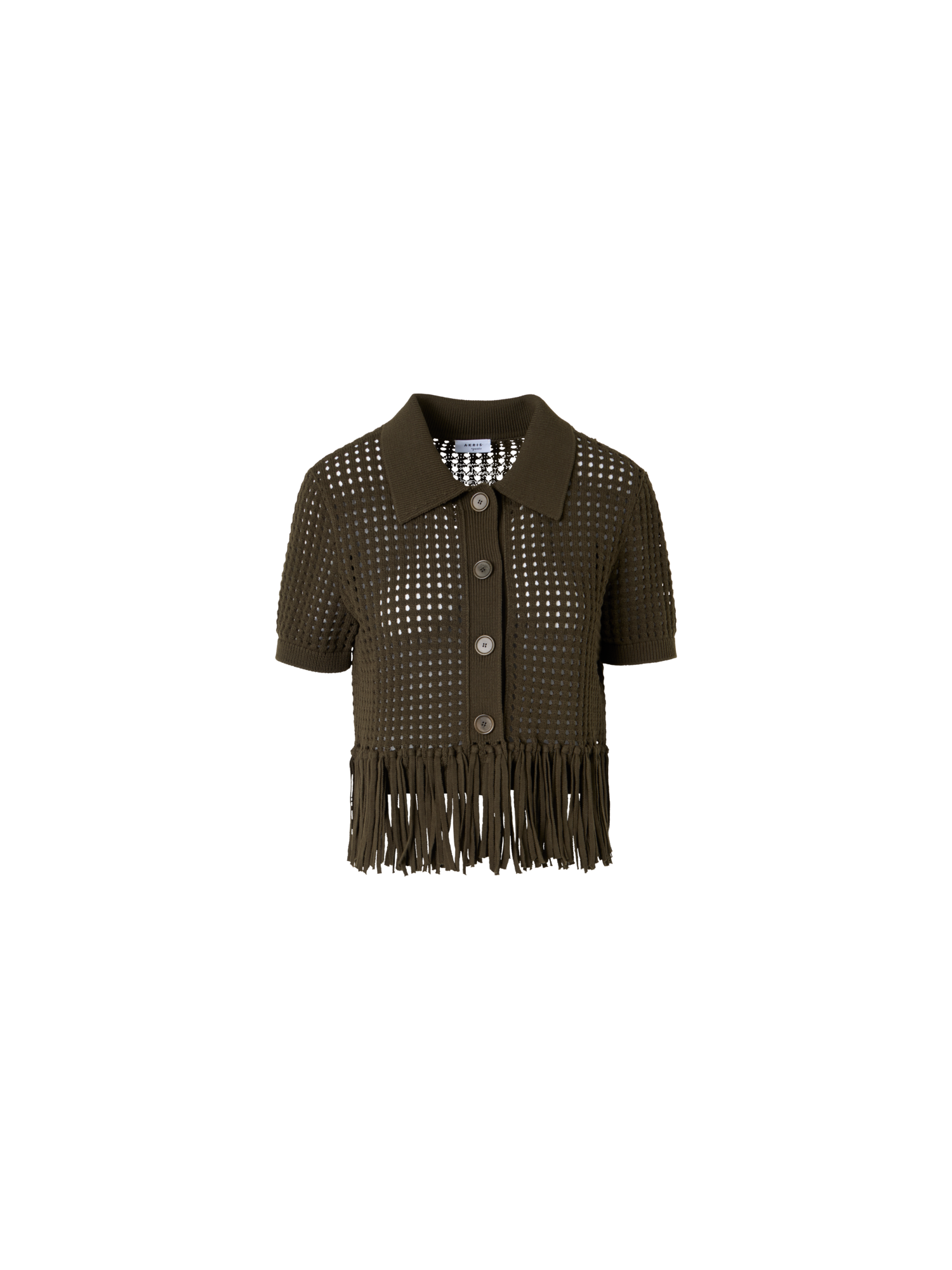 Designer Short-Sleeve Chunky Cotton Mesh Knit Cardigan - green