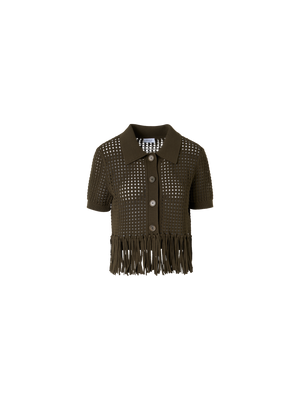 Designer Short-Sleeve Chunky Cotton Mesh Knit Cardigan - green