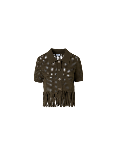 Designer Short-Sleeve Chunky Cotton Mesh Knit Cardigan - green