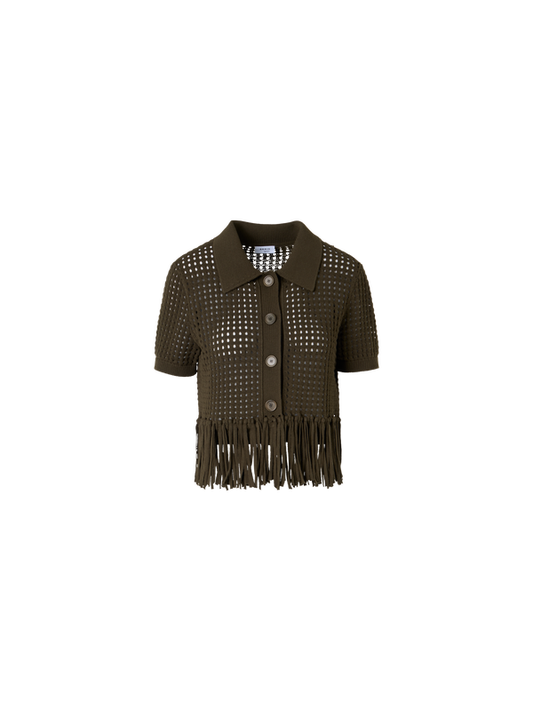 Designer Short-Sleeve Chunky Cotton Mesh Knit Cardigan - green