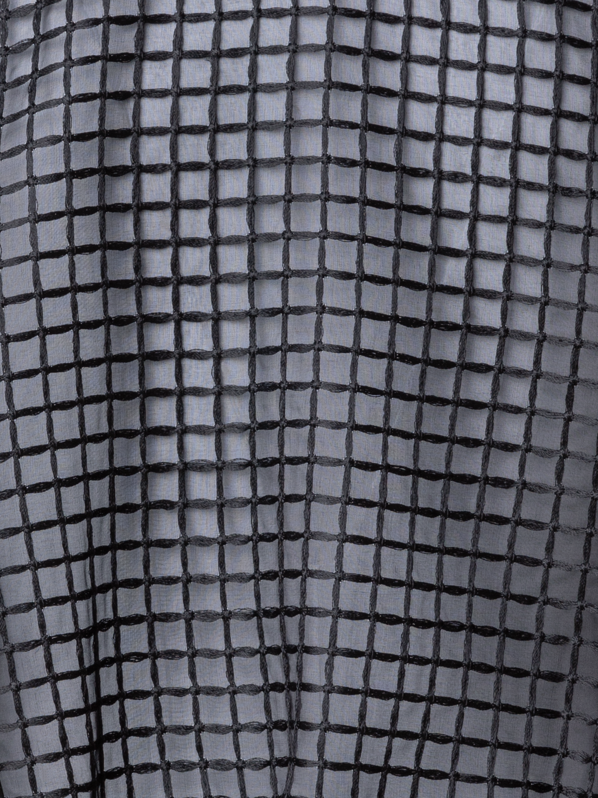 Designer Sheer Silk Blouson with Window Plaid Embroidery - black