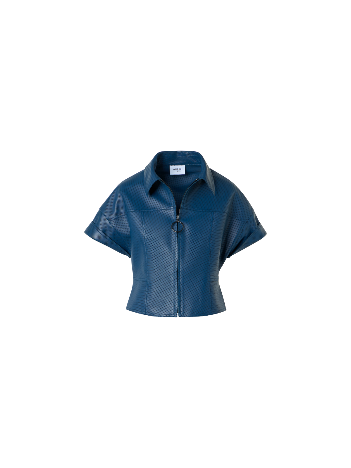 Designer Pin Dot Nappa Leather Zip Jacket - blue