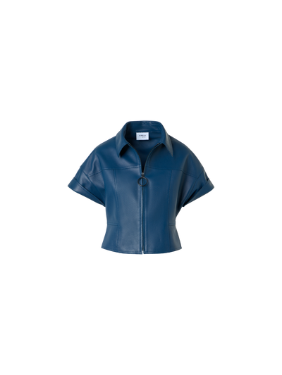 Designer Pin Dot Nappa Leather Zip Jacket - blue