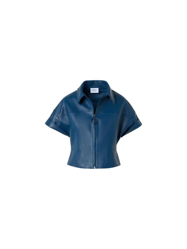 Designer Pin Dot Nappa Leather Zip Jacket - blue
