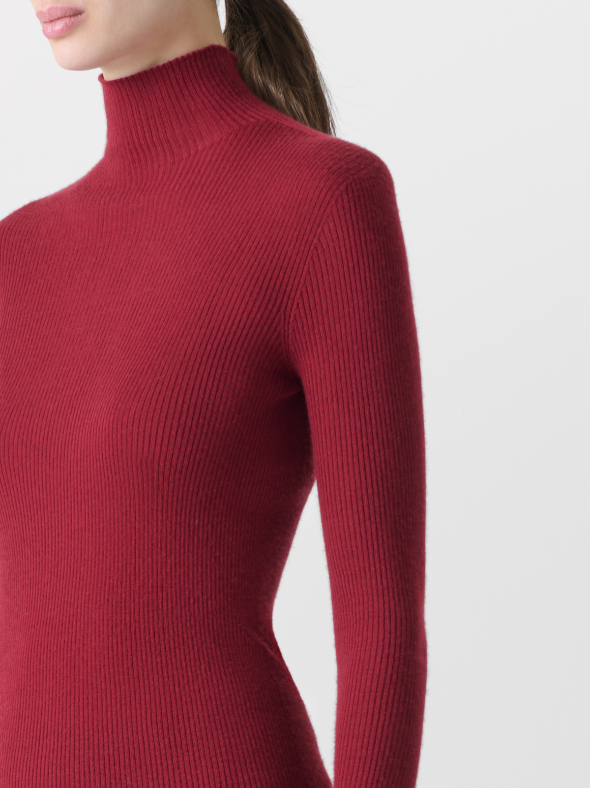 Designer Fine Rib Cashmere Silk Mock Neck Sweater - red #editorial