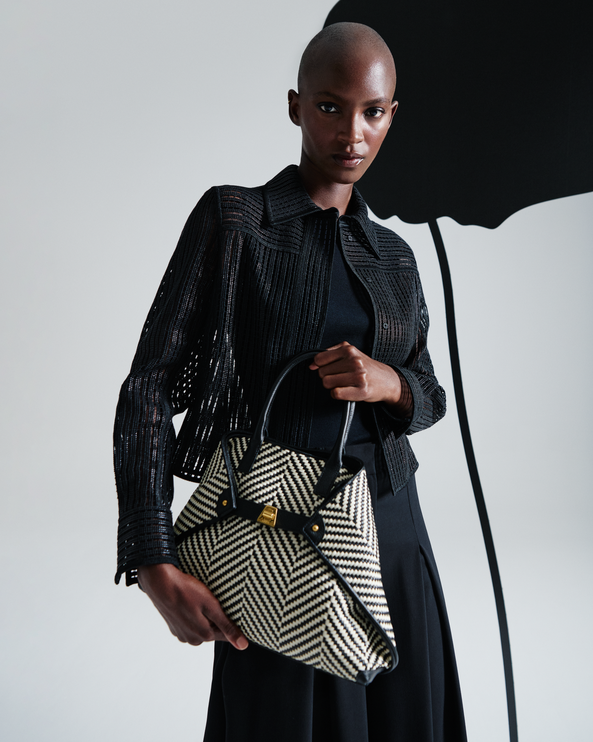 Designer Shirt Jacket with Stripes Embroidery - black #editorial