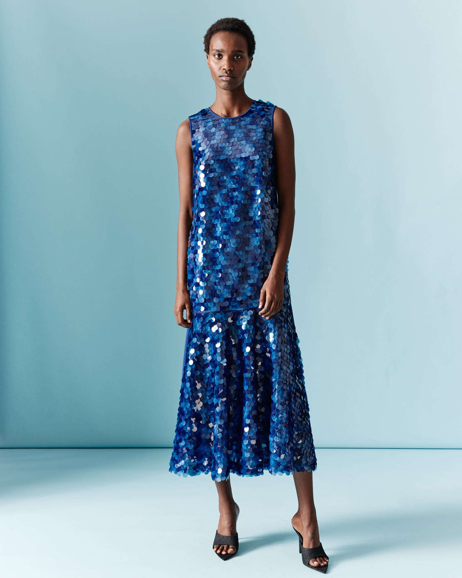 Designer Maxi Dress in Dot Sequins - navy - blue - multicolor 