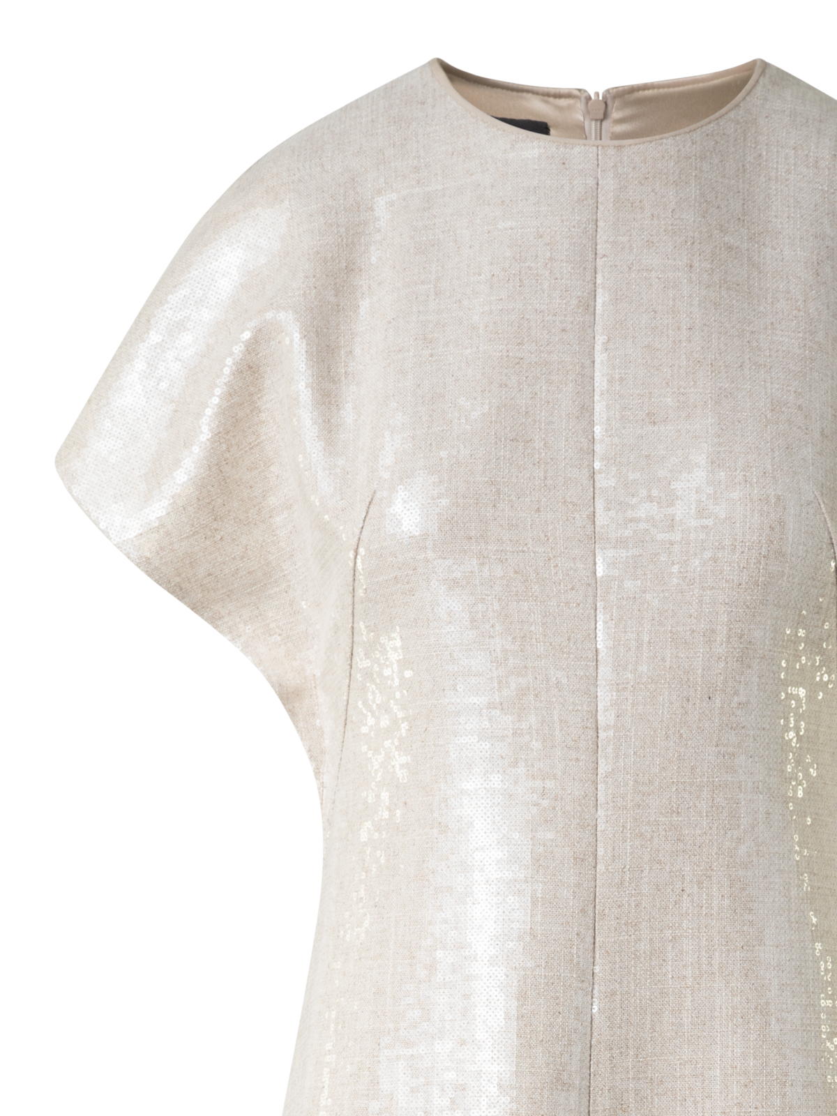 Designer Sequined Midi Gown in Linen Blend - neutral - pastel - beige