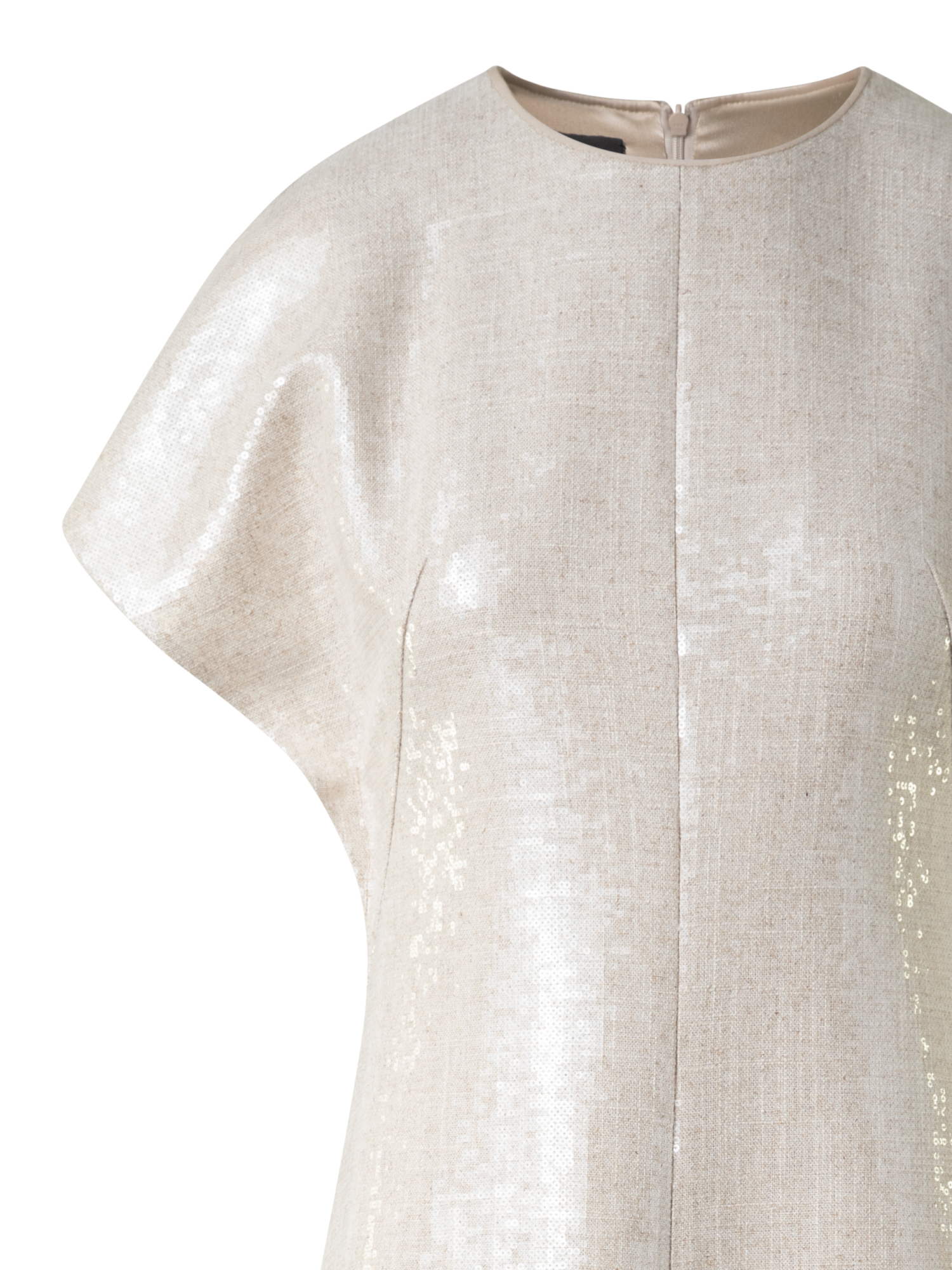 Designer Sequined Midi Gown in Linen Blend - neutral - pastel - beige