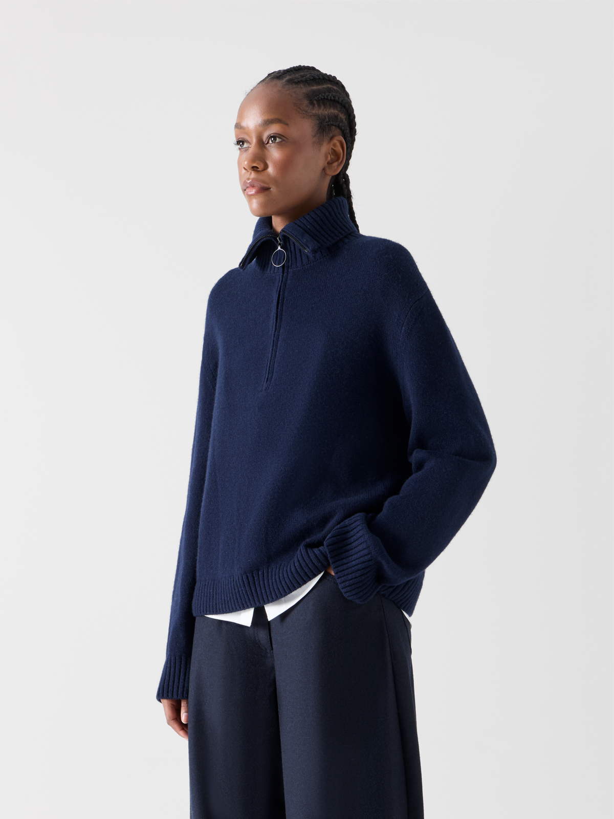 Designer Chunky Yak Knit Sweater - navy 
