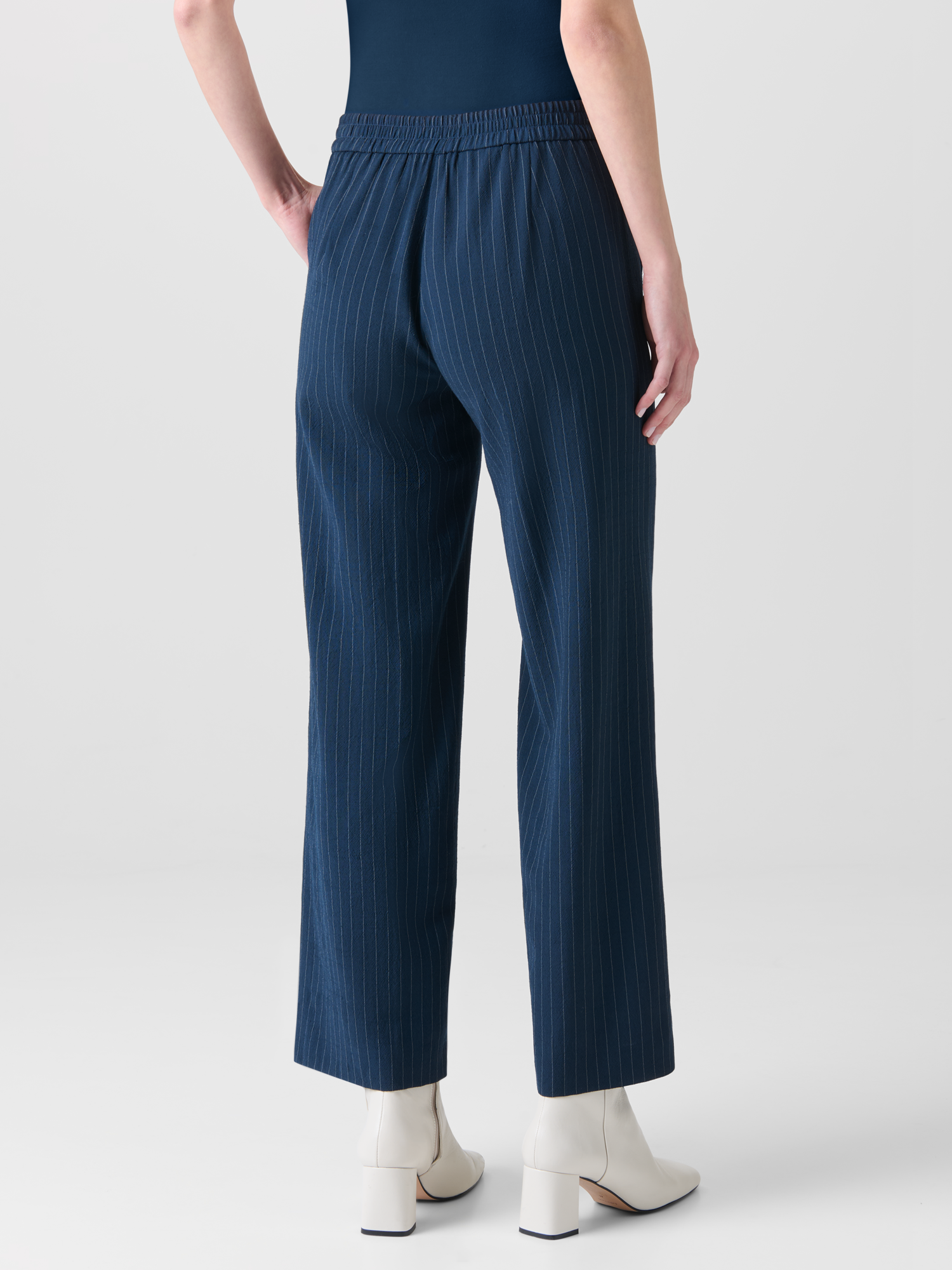 Designer Wide Cool Wool Pants with Elastic Waist - neutral - navy - blue - multicolor 