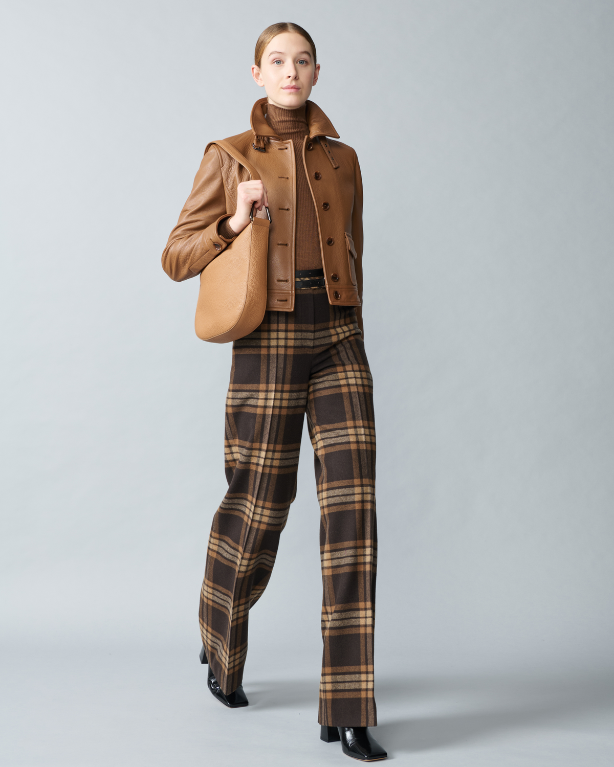 Designer Wide Wool Flannel Check Pants - brown - multicolor #editorial