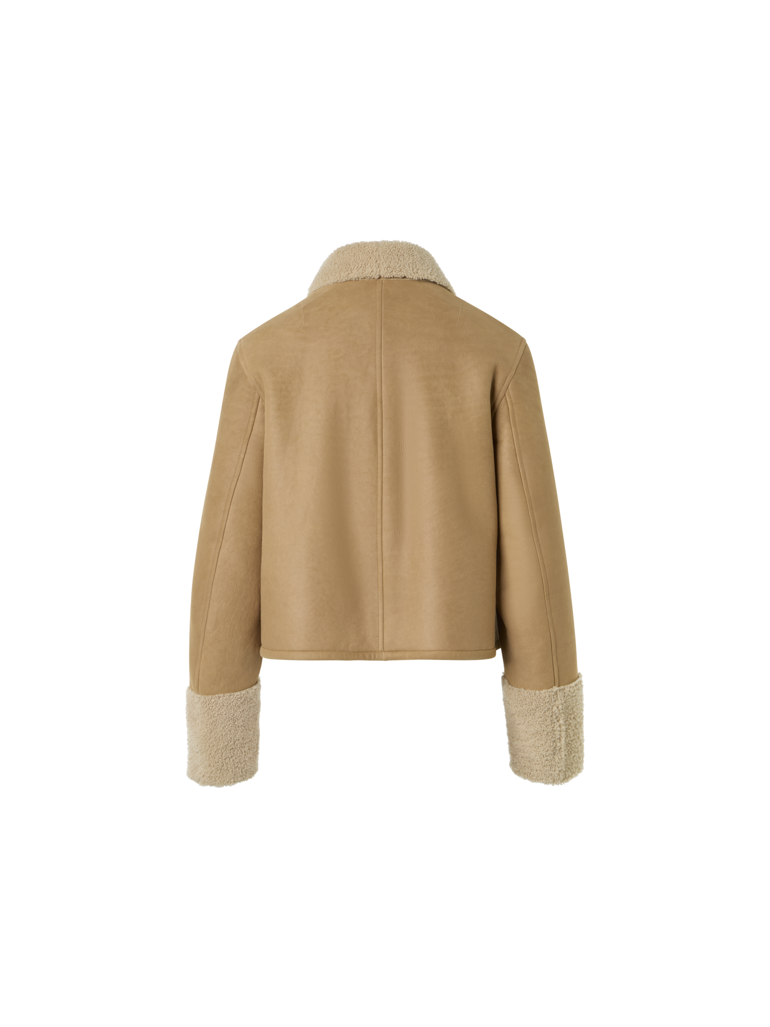 Designer Short Shearling Jacket with Fur Collar and Cuffs - beige