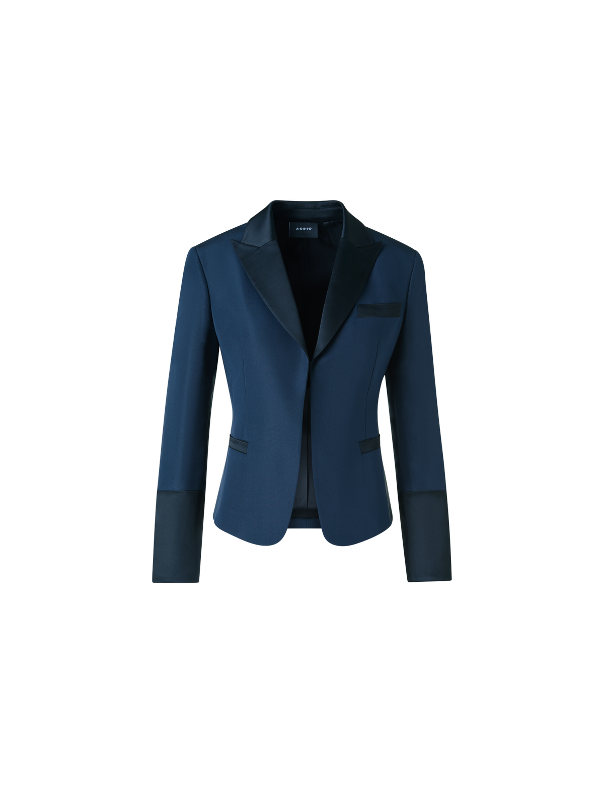 Designer Bi-Color Peak Lapel Ottoman Silk Jacket - neutral - navy - blue - multicolor