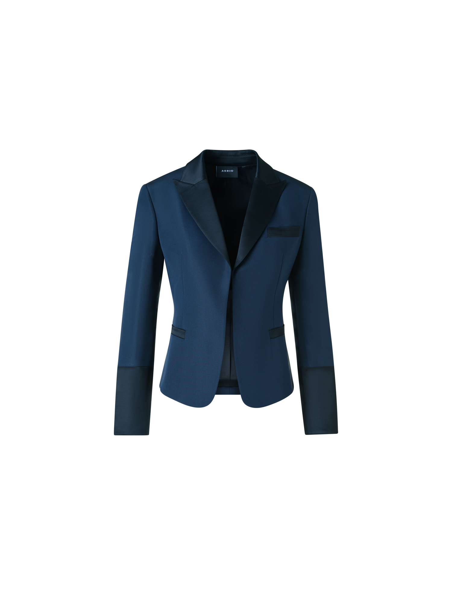 Designer Bi-Color Peak Lapel Ottoman Silk Jacket - neutral - navy - blue - multicolor